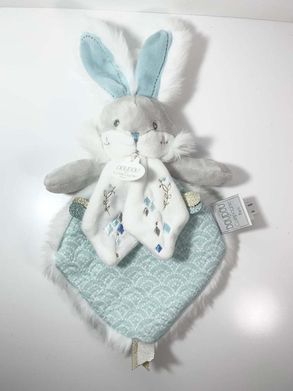 Dou Dou Bunny Luxury Lovey soft light teal and white fur